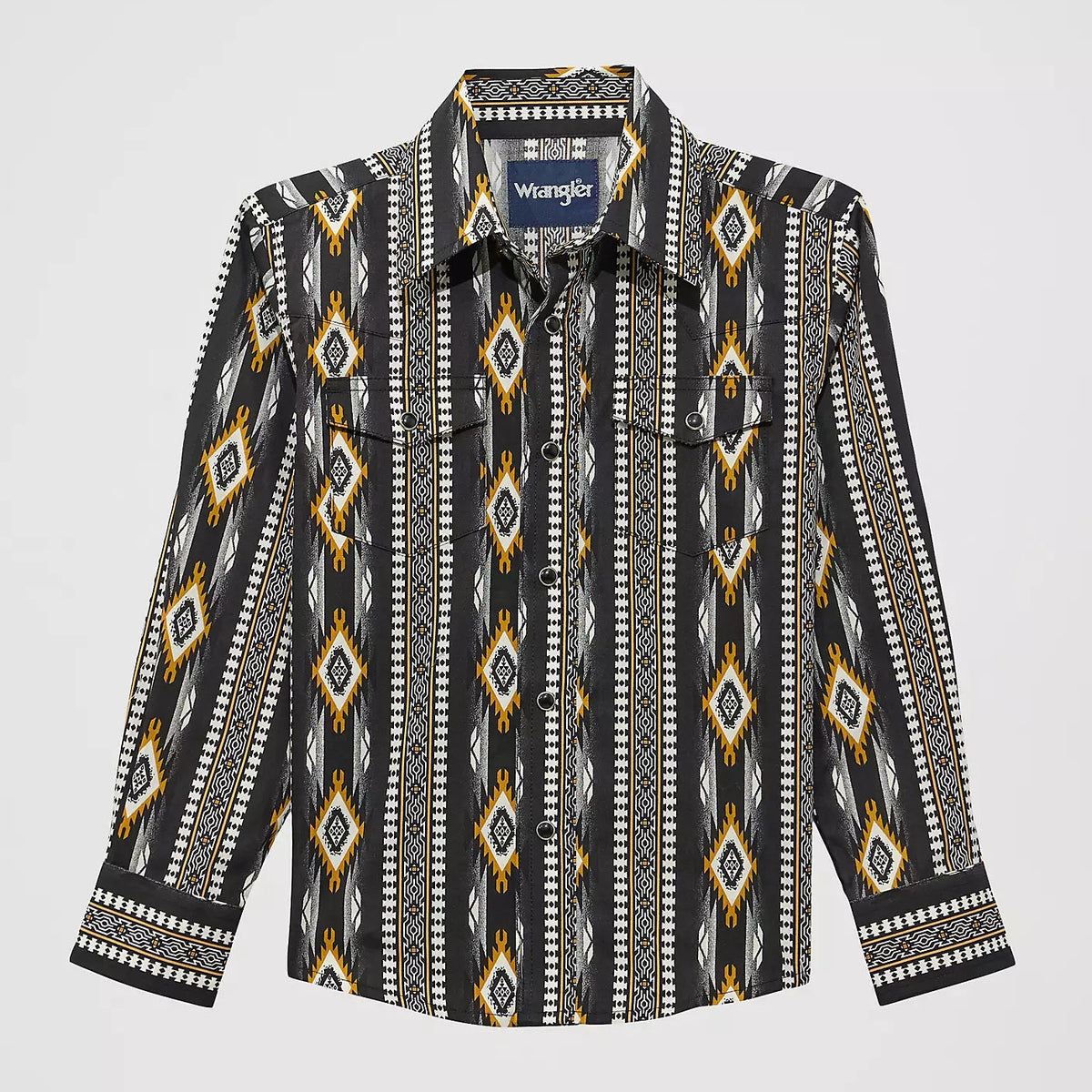 Wrangler Boy's Checotah L/S Western Snap Shirt in Crow Black