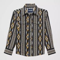 Wrangler Boy's Checotah L/S Western Snap Shirt in Crow Black