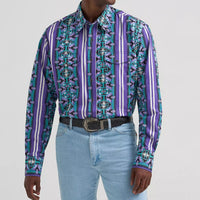 Wrangler Men's Checotah L/S Western Snap Shirt in Violet Serape