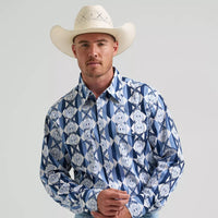 Wrangler Men's Checotah L/S Western Snap Shirt in Blue Diamondback