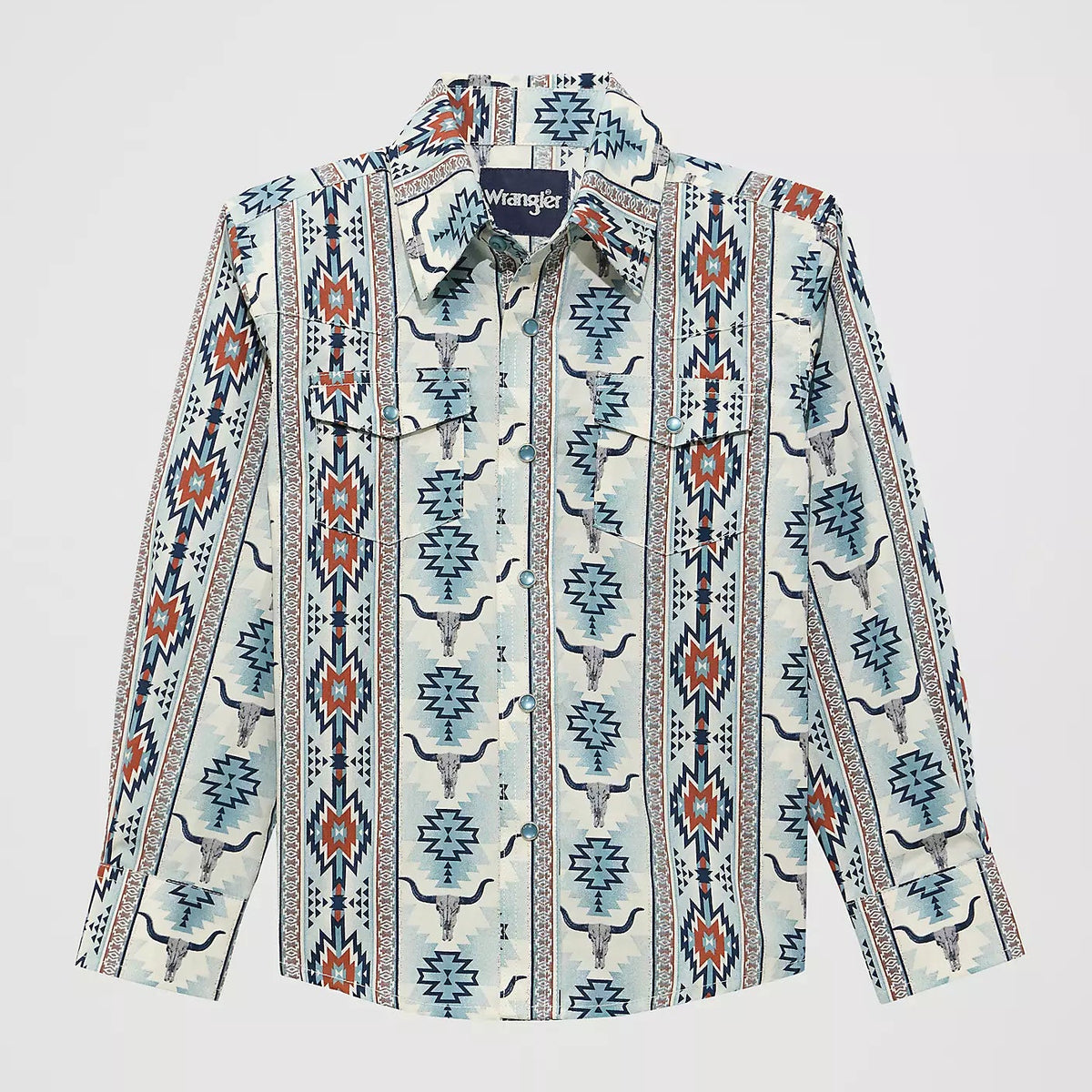 Wrangler Boy's Checotah L/S Western Snap Shirt in Grey Steerhead