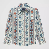 Wrangler Boy's Checotah L/S Western Snap Shirt in Grey Steerhead