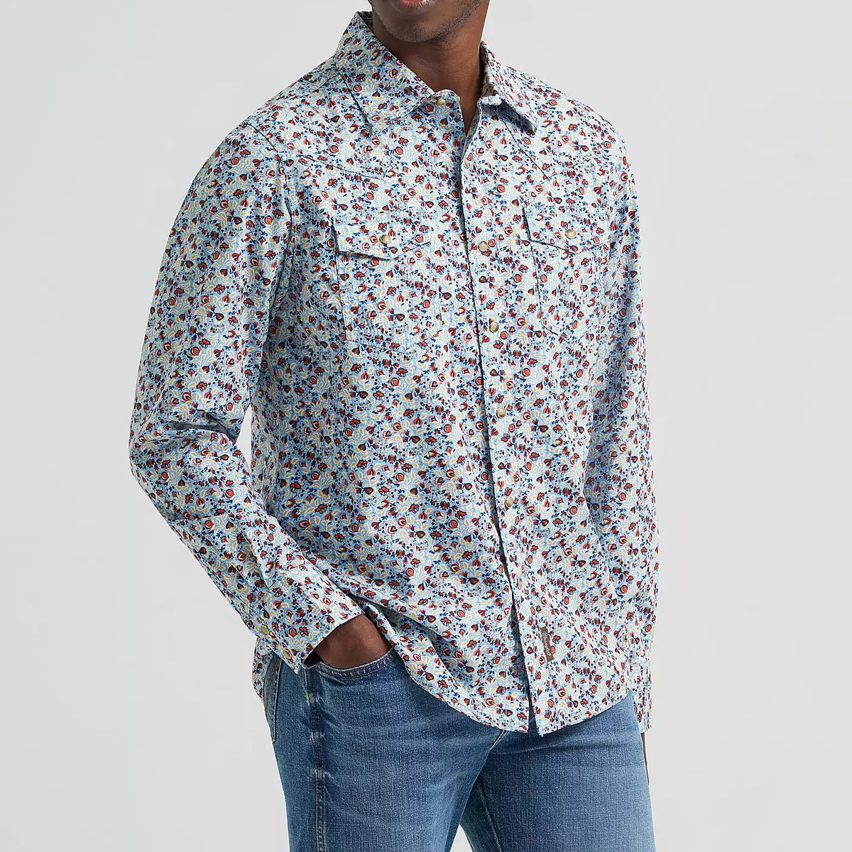 Wrangler Retro Premium Men's L/S Western Snap Shirt in Floral Fig (Available in Tall Sizes)