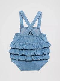 Wrangler Baby Girl's Denim Ruffle Bodysuit in Denim
