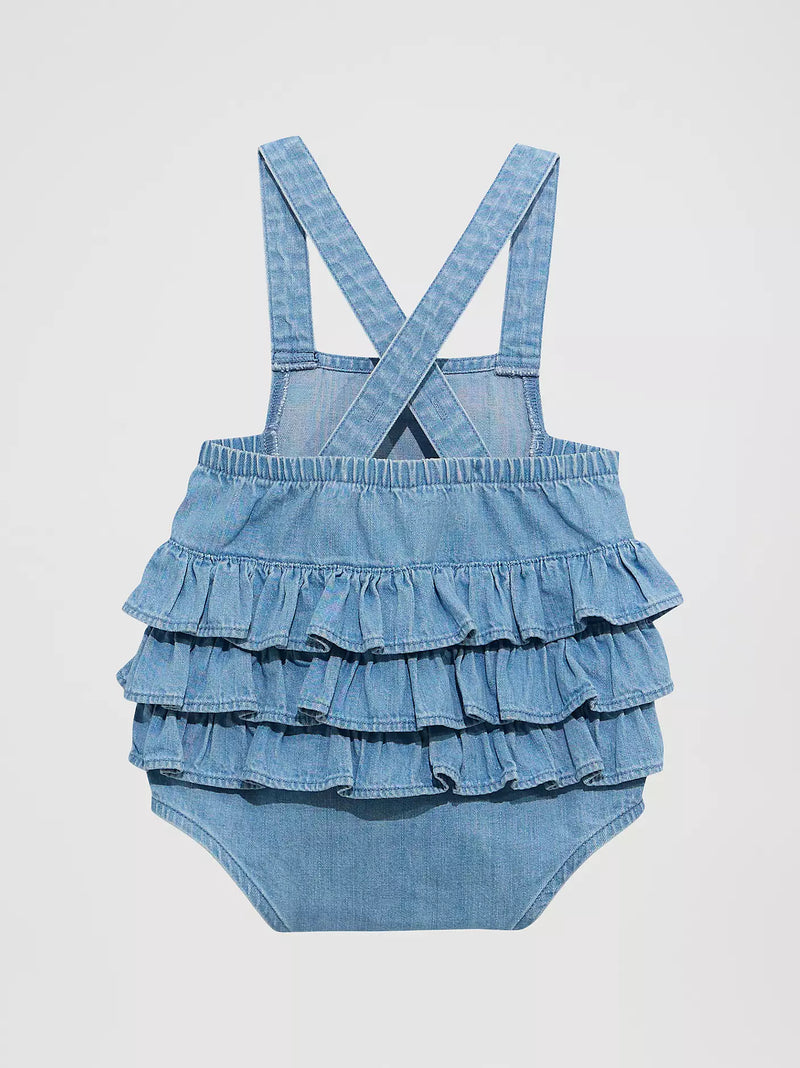Wrangler Baby Girl's Denim Ruffle Bodysuit in Denim
