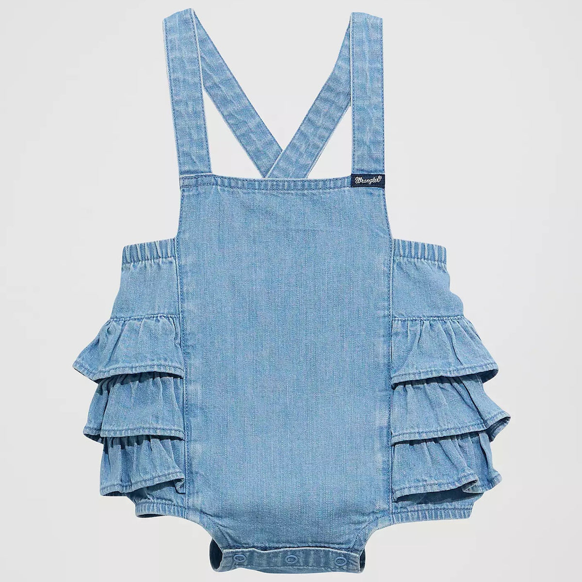 Wrangler Baby Girl's Denim Ruffle Bodysuit in Denim