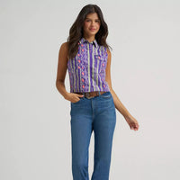 Wrangler Women's Wrangler Sleeveless Checotah Western Snap Shirt in Purple