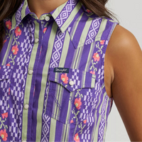 Wrangler Women's Wrangler Sleeveless Checotah Western Snap Shirt in Purple