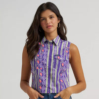 Wrangler Women's Wrangler Sleeveless Checotah Western Snap Shirt in Purple