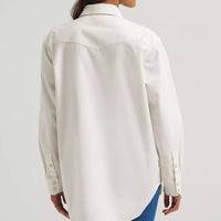 Wrangler Retro Women's Embroidered Boyfriend Denim Western Snap Shirt in Cream