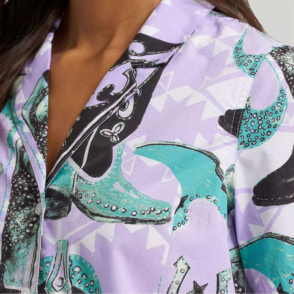 Wrangler Women's S/S Cowgirl Camp Shirt in Purple