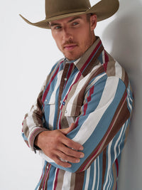 Wrangler Men's L/S Vintage Inspired Brushpopper Western Snap Work Shirt in Prairie Brush