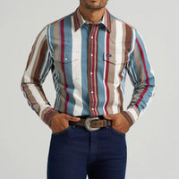 Wrangler Men's L/S Vintage Inspired Brushpopper Western Snap Work Shirt in Prairie Brush