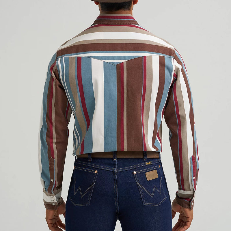 Wrangler Men's L/S Vintage Inspired Brushpopper Western Snap Work Shirt in Prairie Brush
