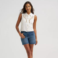 Wrangler Women's Wrangler Embroidered Sleeveless Snap Shirt in White