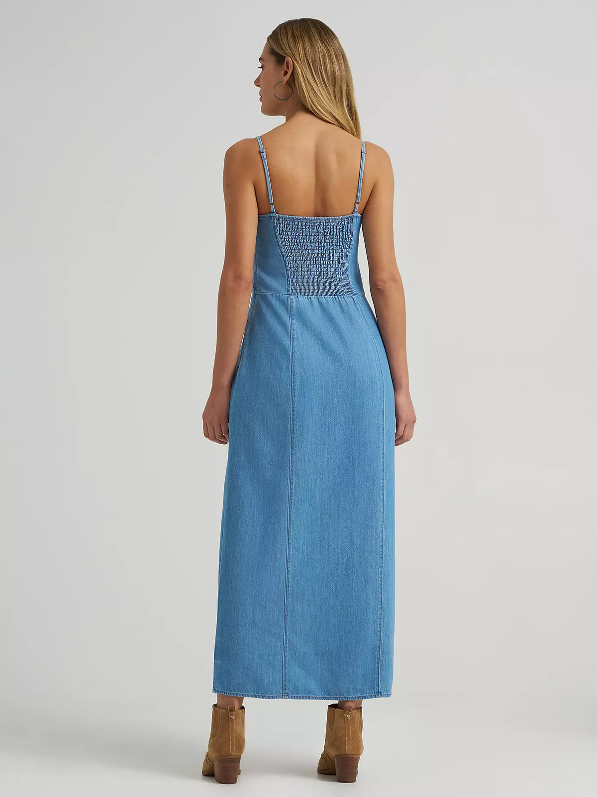 Wrangler Retro Women's Denim Slit Front Maxi Dress in Mid Denim