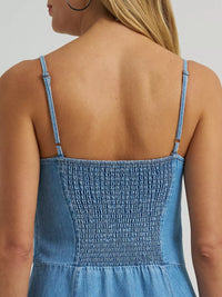 Wrangler Retro Women's Denim Slit Front Maxi Dress in Mid Denim