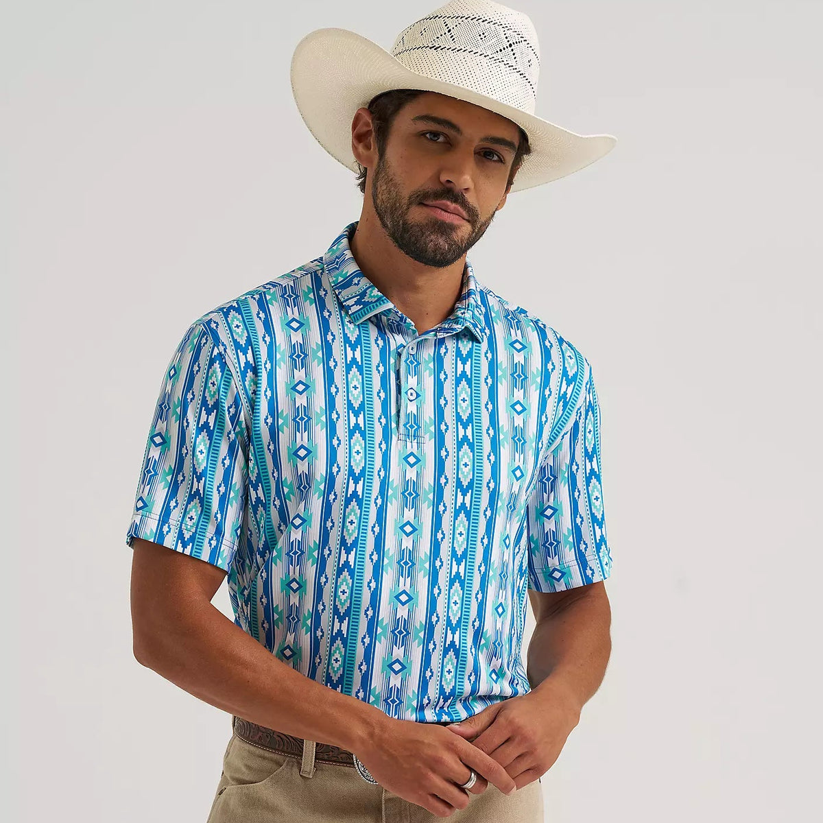 Wrangler ATG Men's Performance Polo Shirt in Checotah Turquoise