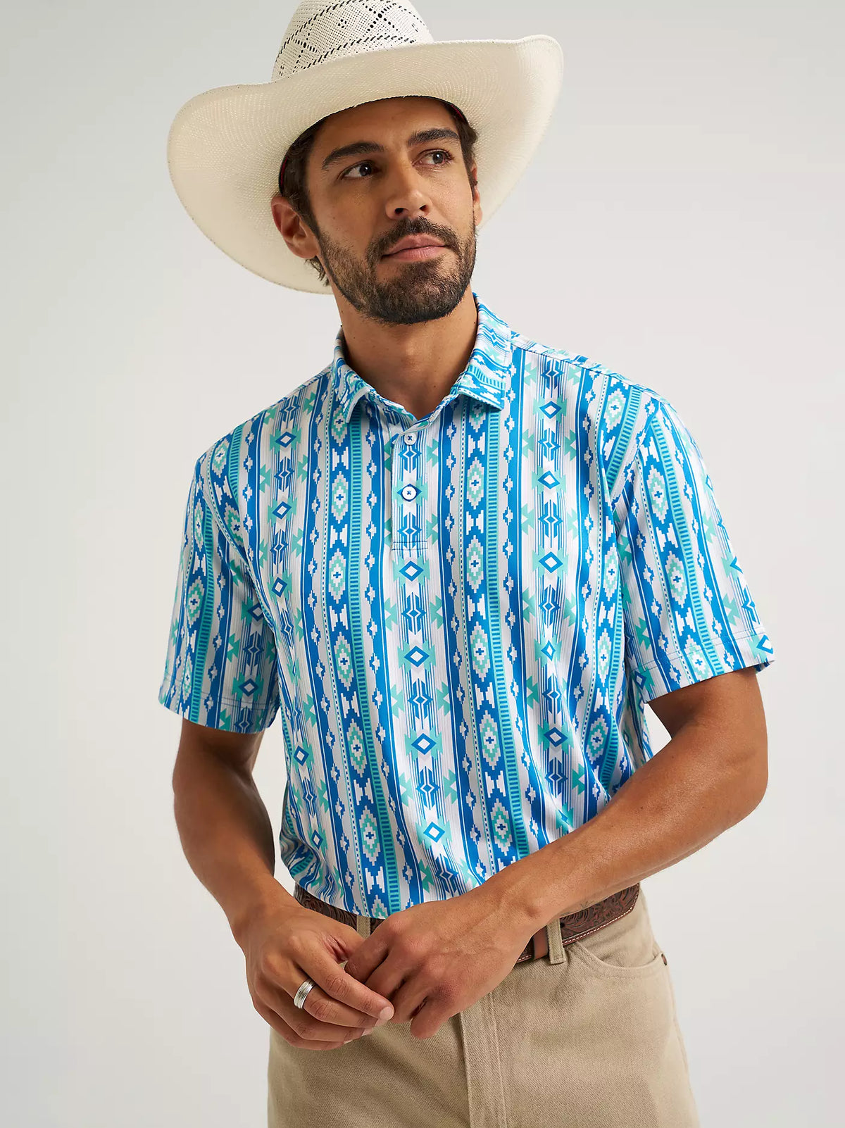 Wrangler ATG Men's Performance Polo Shirt in Checotah Turquoise