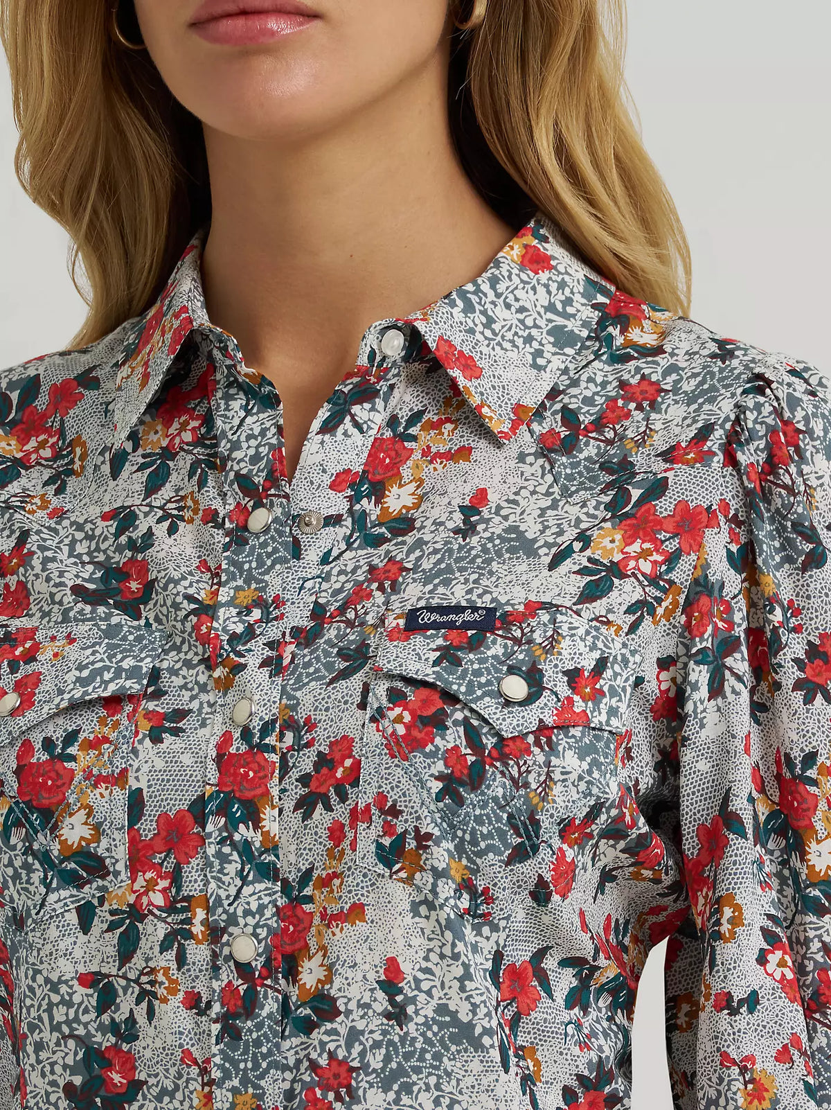 Wrangler Retro Women's L/S Western Snap Slim Blouse in Green