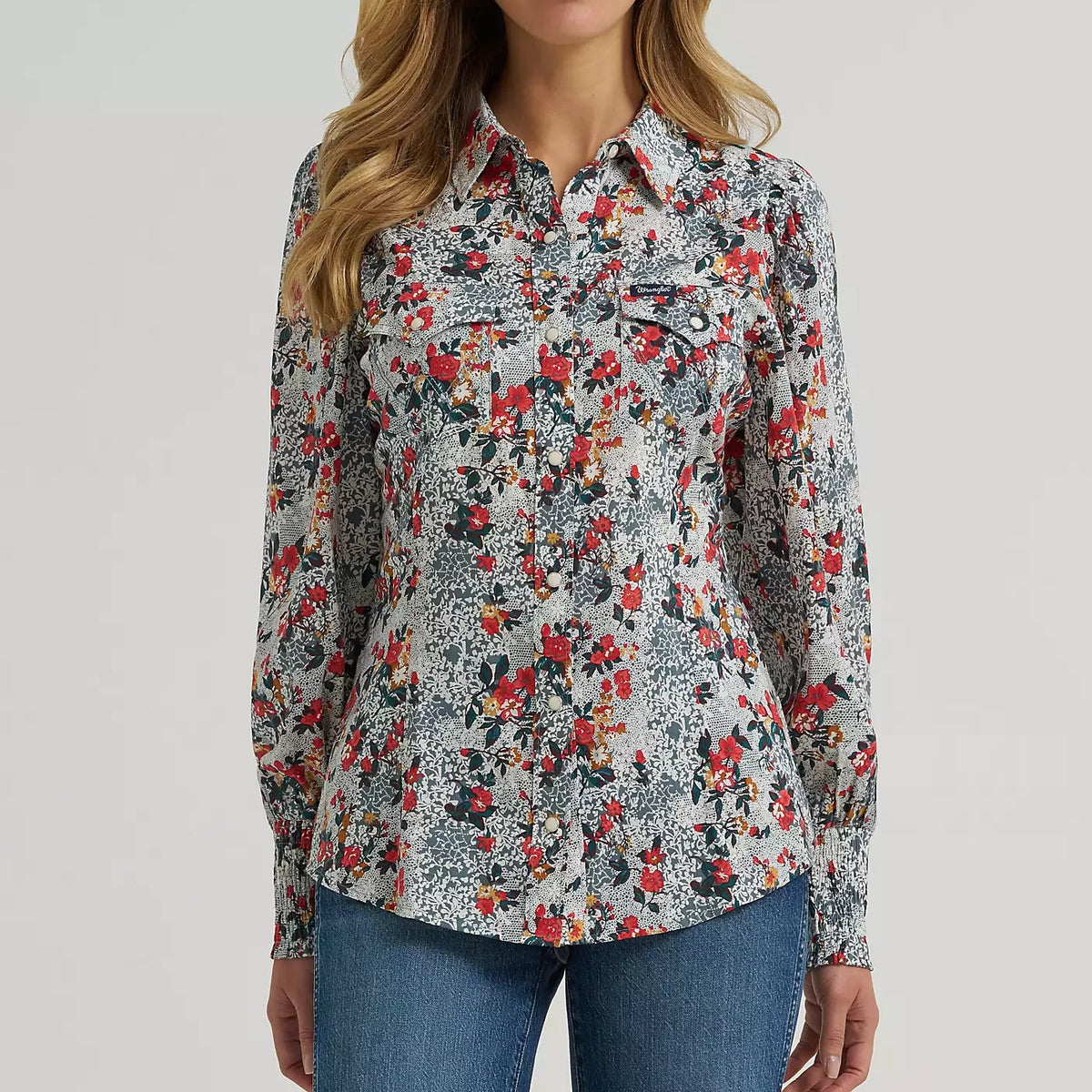 Wrangler Retro Women's L/S Western Snap Slim Blouse in Green