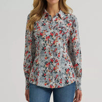 Wrangler Retro Women's L/S Western Snap Slim Blouse in Green