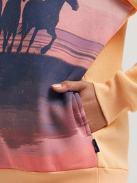 Wrangler Retro Women's Quarter Zip Sweatshirt in Orange Horses