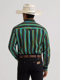 Wrangler Men's L/S Vintage Inspired Brushpopper Western Snap Work Shirt in Teal Pop