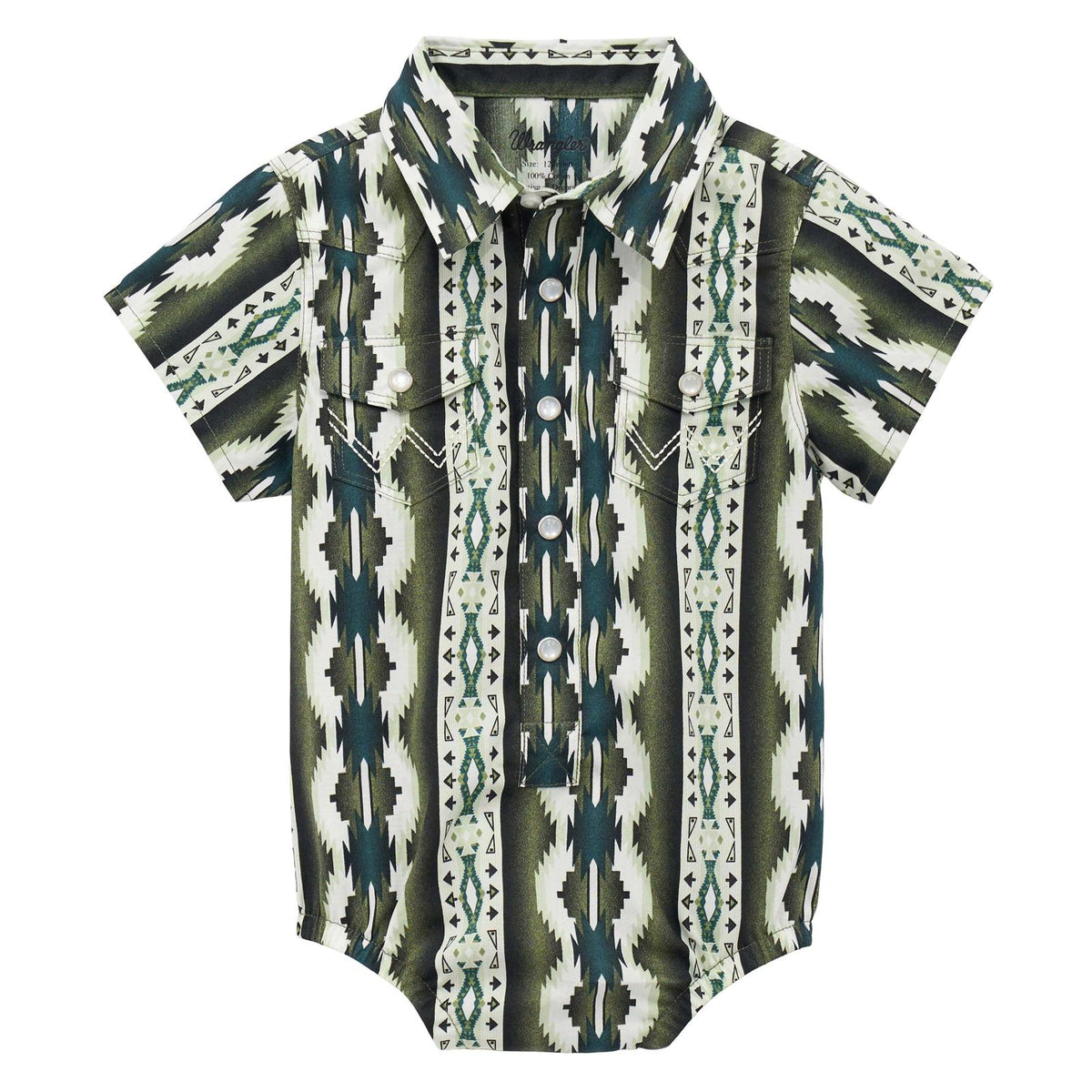 Wrangler Baby Boy's S/S Checotah Western Snap Shirt Body Suit in Olivine