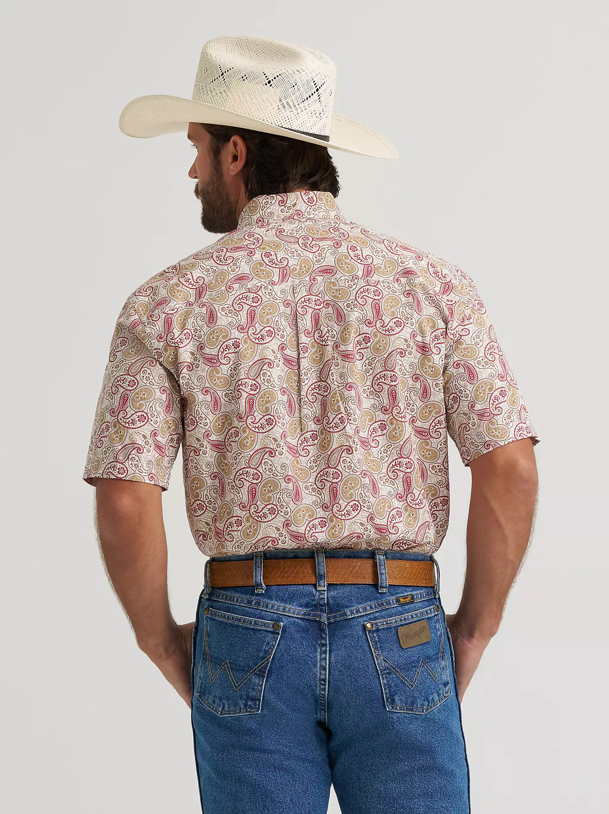 Wrangler George Strait Men's S/S One Pocket Button Down Western Shirt in Mustard Paisley (Available in Tall)