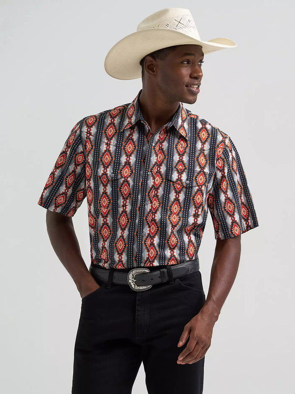 Wrangler Men's S/S Checotah® Western Snap Shirt in Fire Crawl