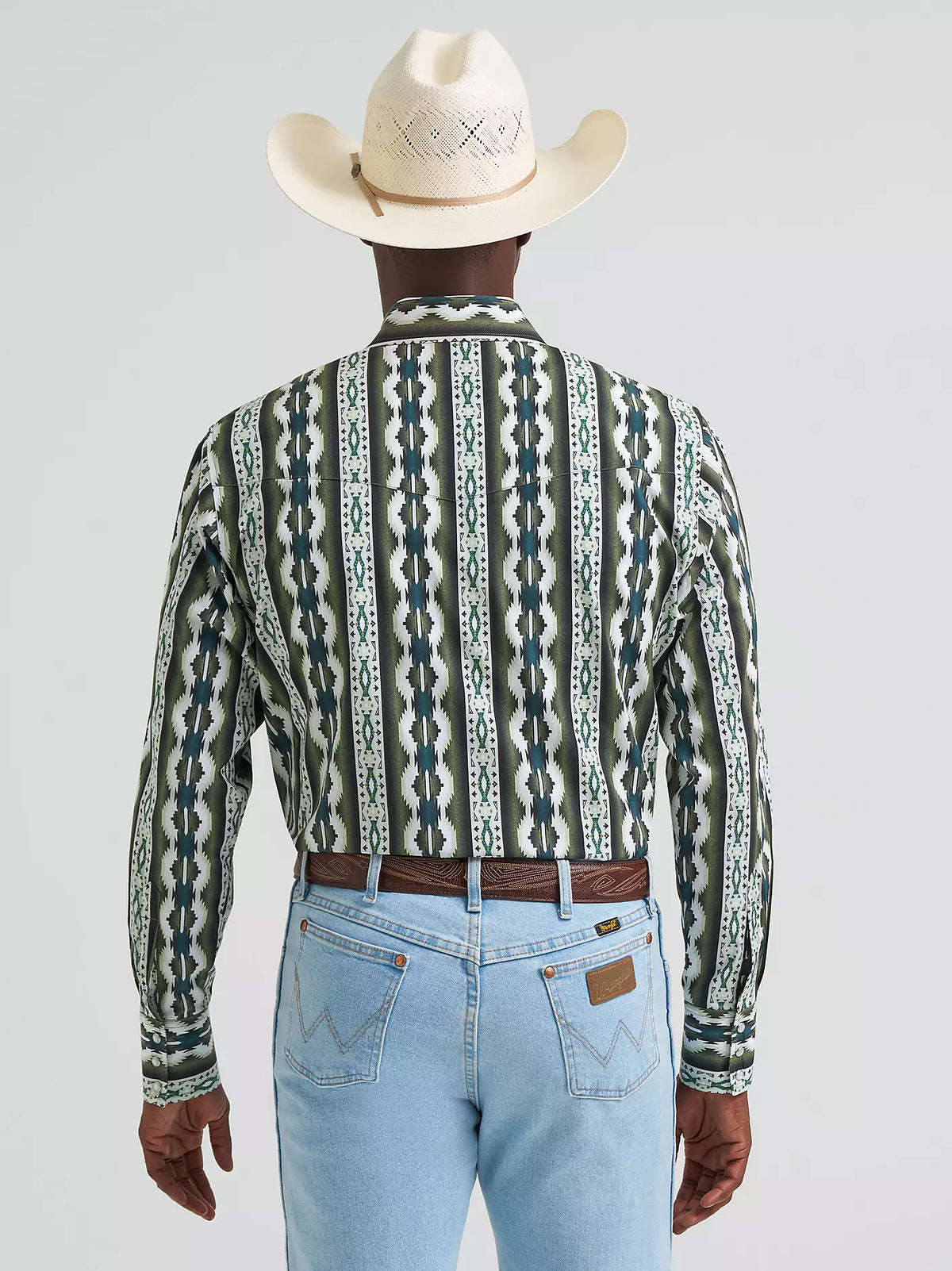 Wrangler Men's Checotah L/S Western Snap Shirt in Olivine Green