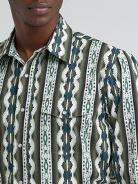 Wrangler Men's Checotah L/S Western Snap Shirt in Olivine Green