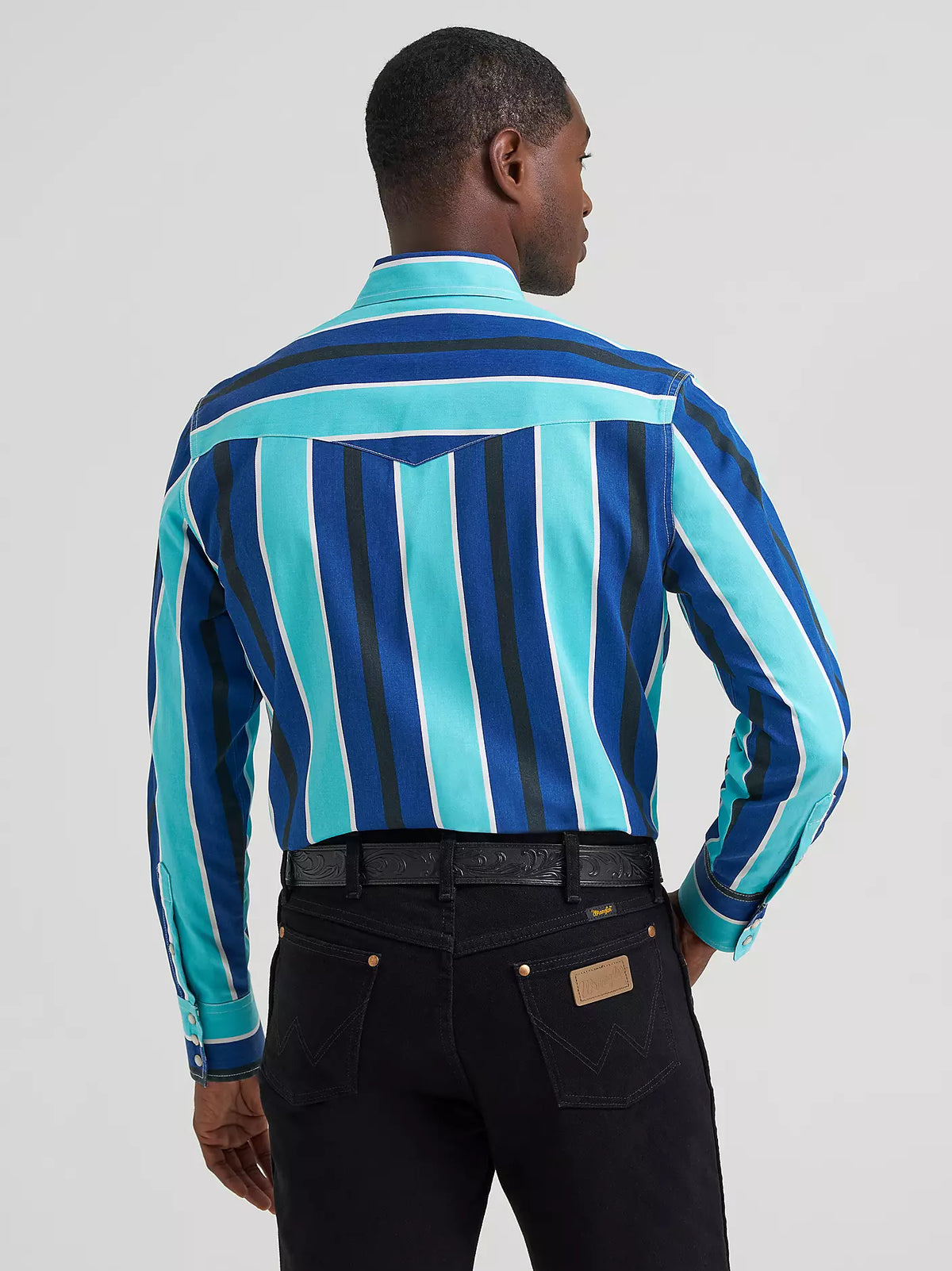 Wrangler Men's L/S Vintage Inspired Brushpopper Western Snap Work Shirt in Cobalt Storm