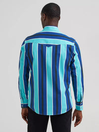 Wrangler Men's L/S Vintage Inspired Brushpopper Western Snap Work Shirt in Cobalt Storm