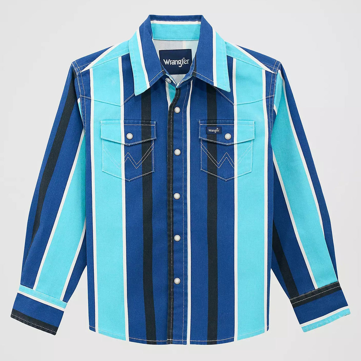 Wrangler Boy's Brushpopper Western Snap Shirt in Cobalt Storm