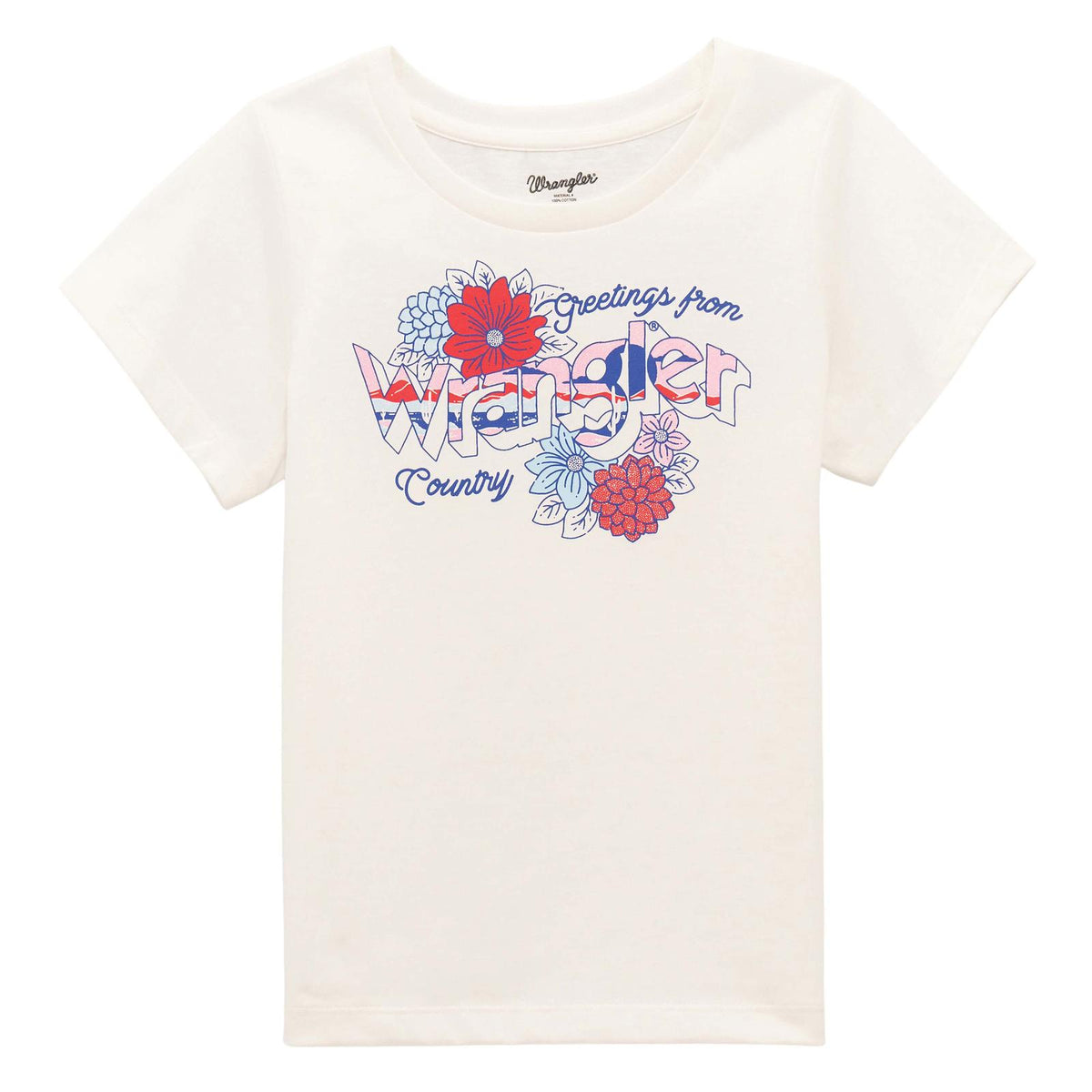 Wrangler Girl's S/S Western Wrangler Logo Graphic Tee in White