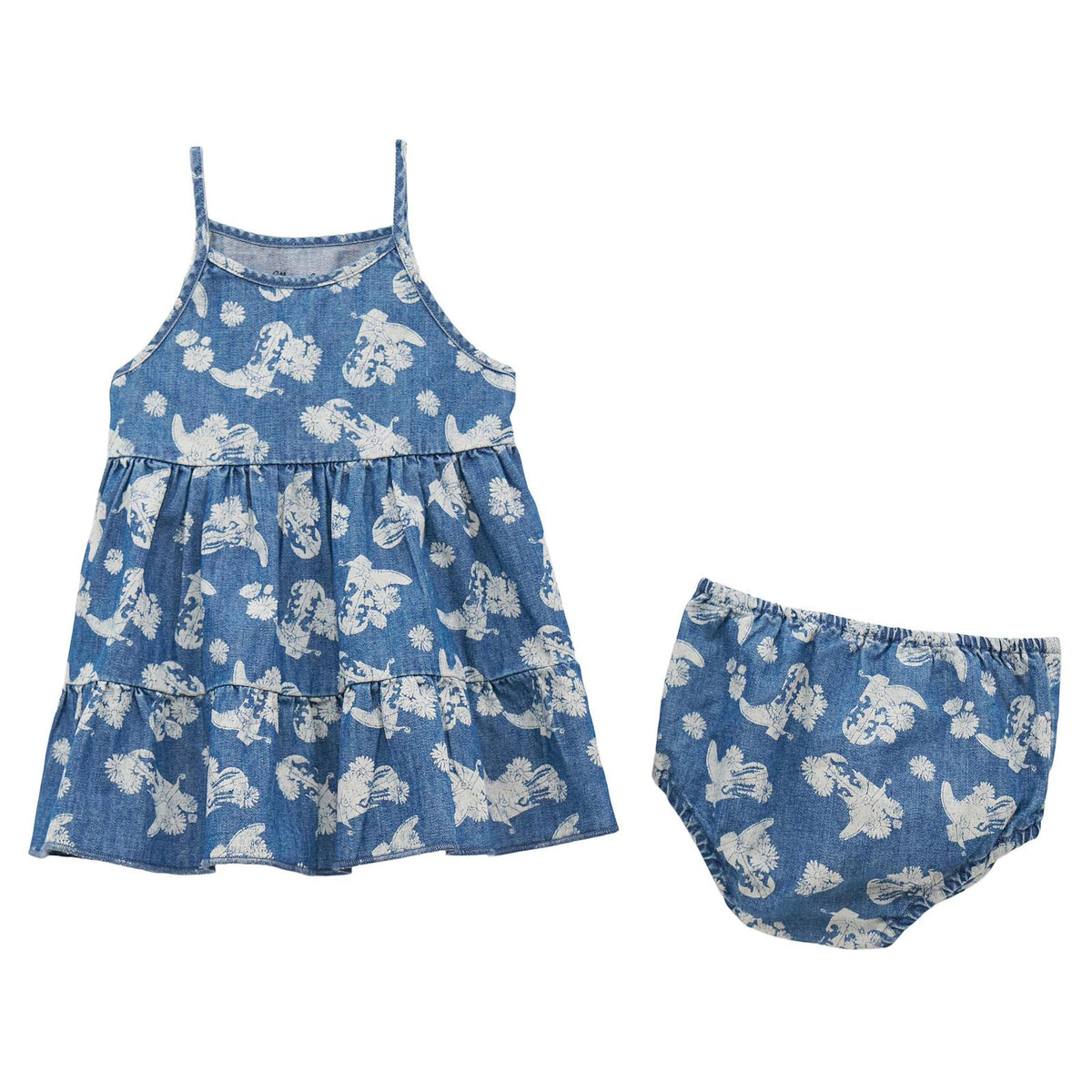 Wrangler Baby Girl's Printed Denim Tiered Dress in Floral Denim