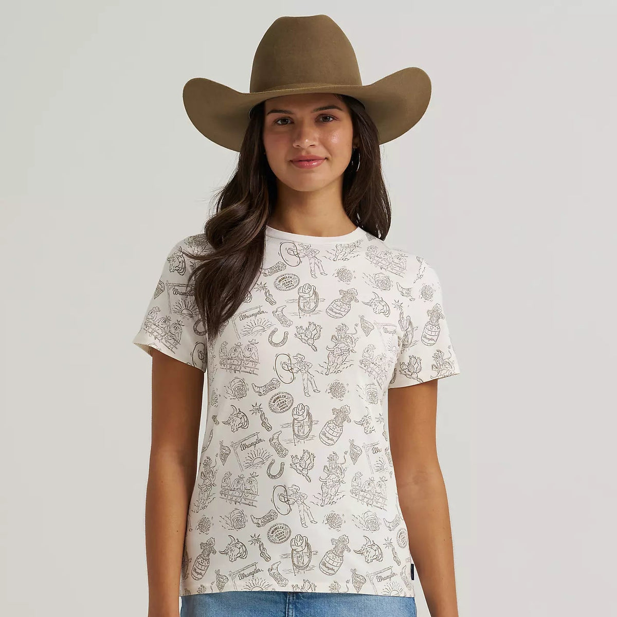 Wrangler Retro Women's Wrangler All Over Print Slim Tee in White