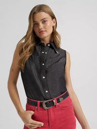 Wrangler x Lainey Wilson Women's Sleeveless Snap Shirt in Deep Black