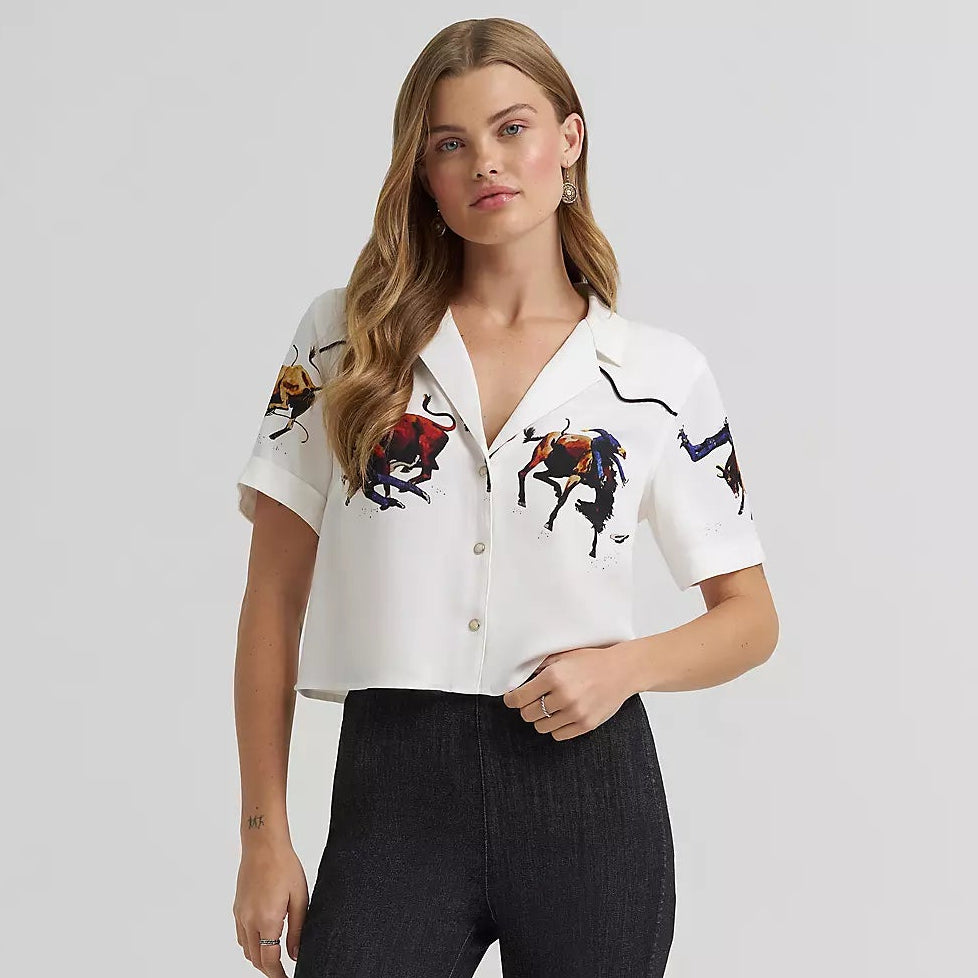 Wrangler x Lainey Wilson Women's S/S Camp Snap Shirt in White