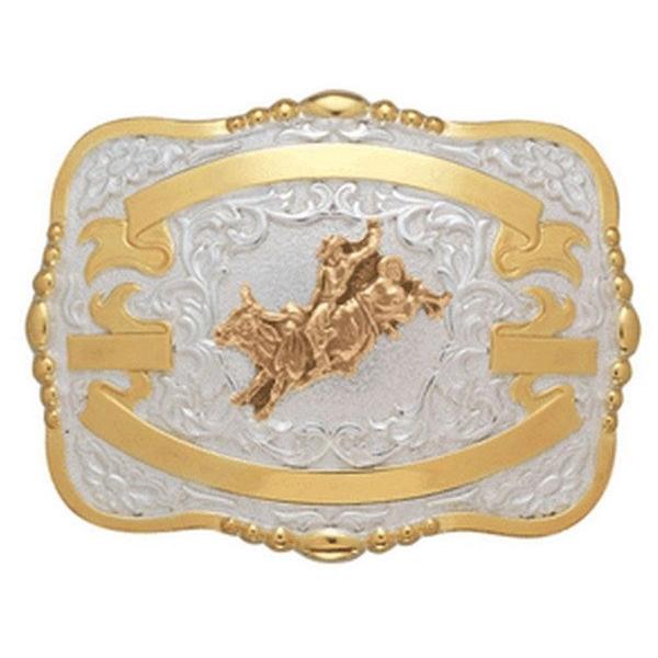 Crumrine Bull Rider Silver & Gold Rectangular Belt Buckle