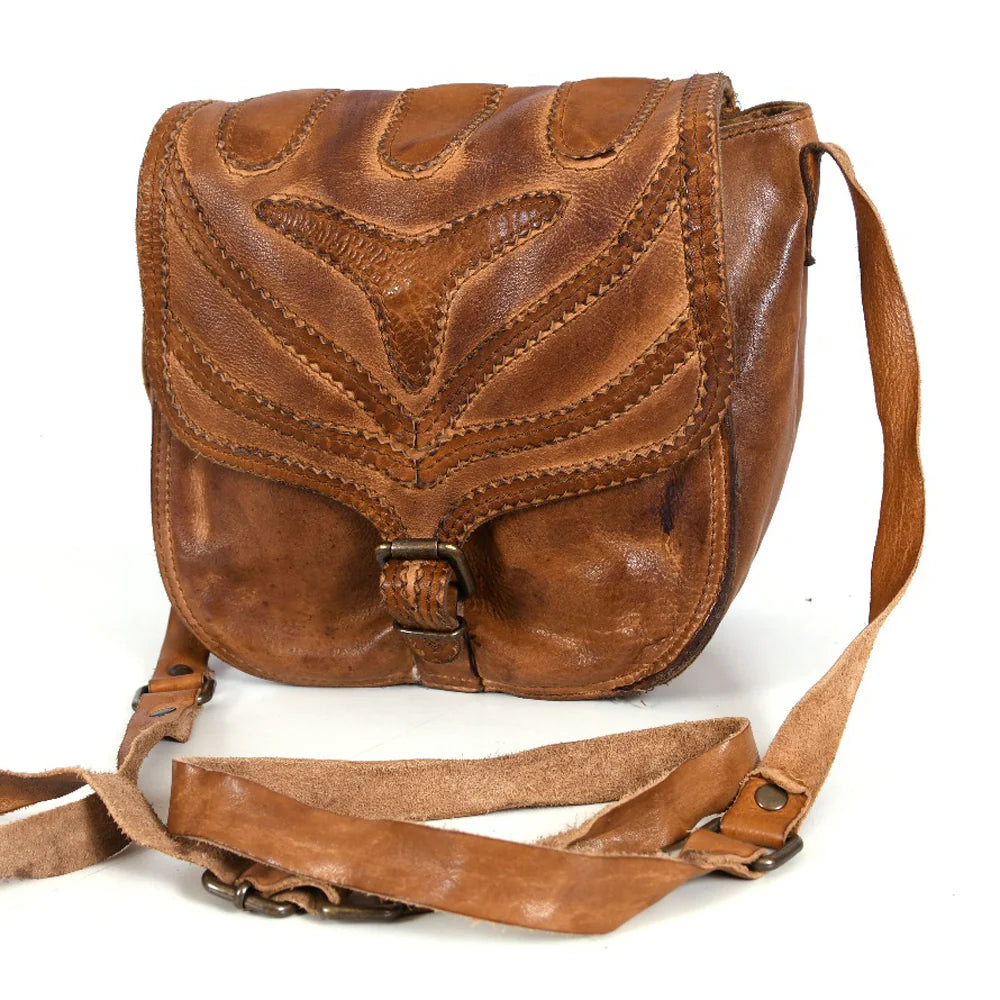 Never Mind! Western Light Brown Genuine Leather Crossbody Bag