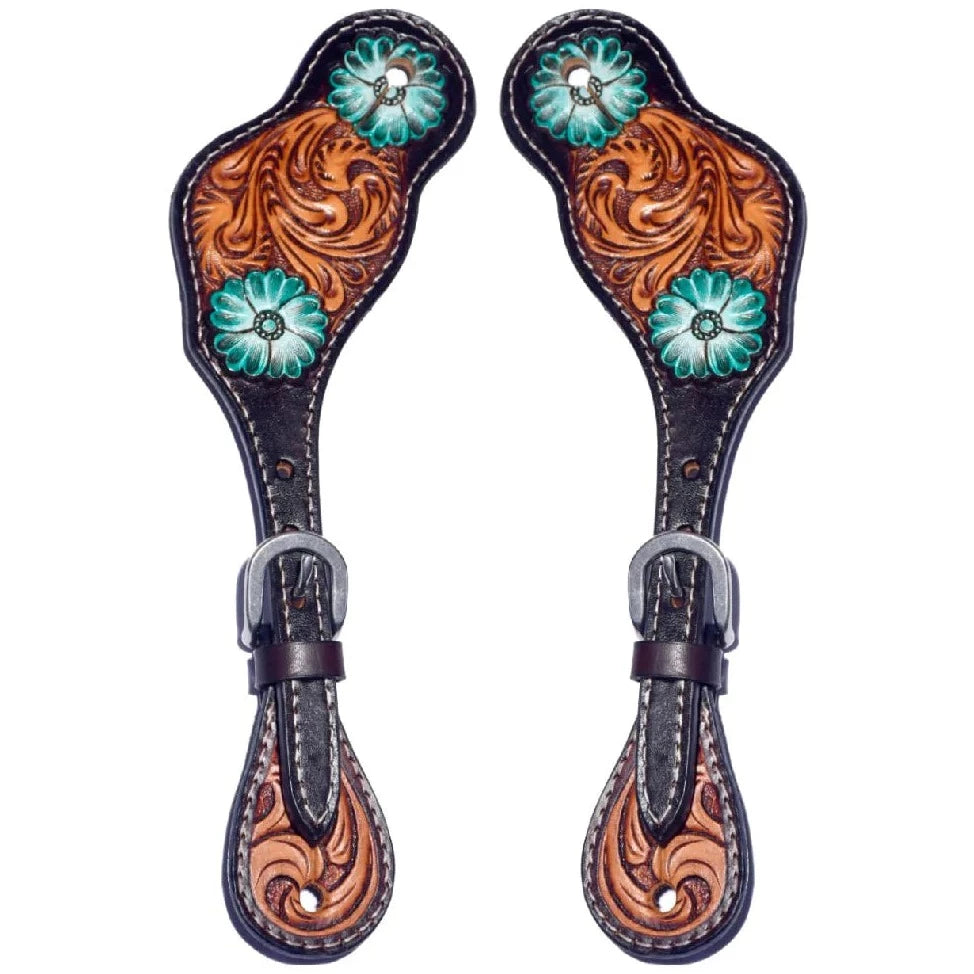 Bar H Equine Ella Young Turquoise Floral Leather Spur Straps