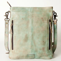 Never Mind! Western Antique Aqua Genuine Leather Crossbody Bag