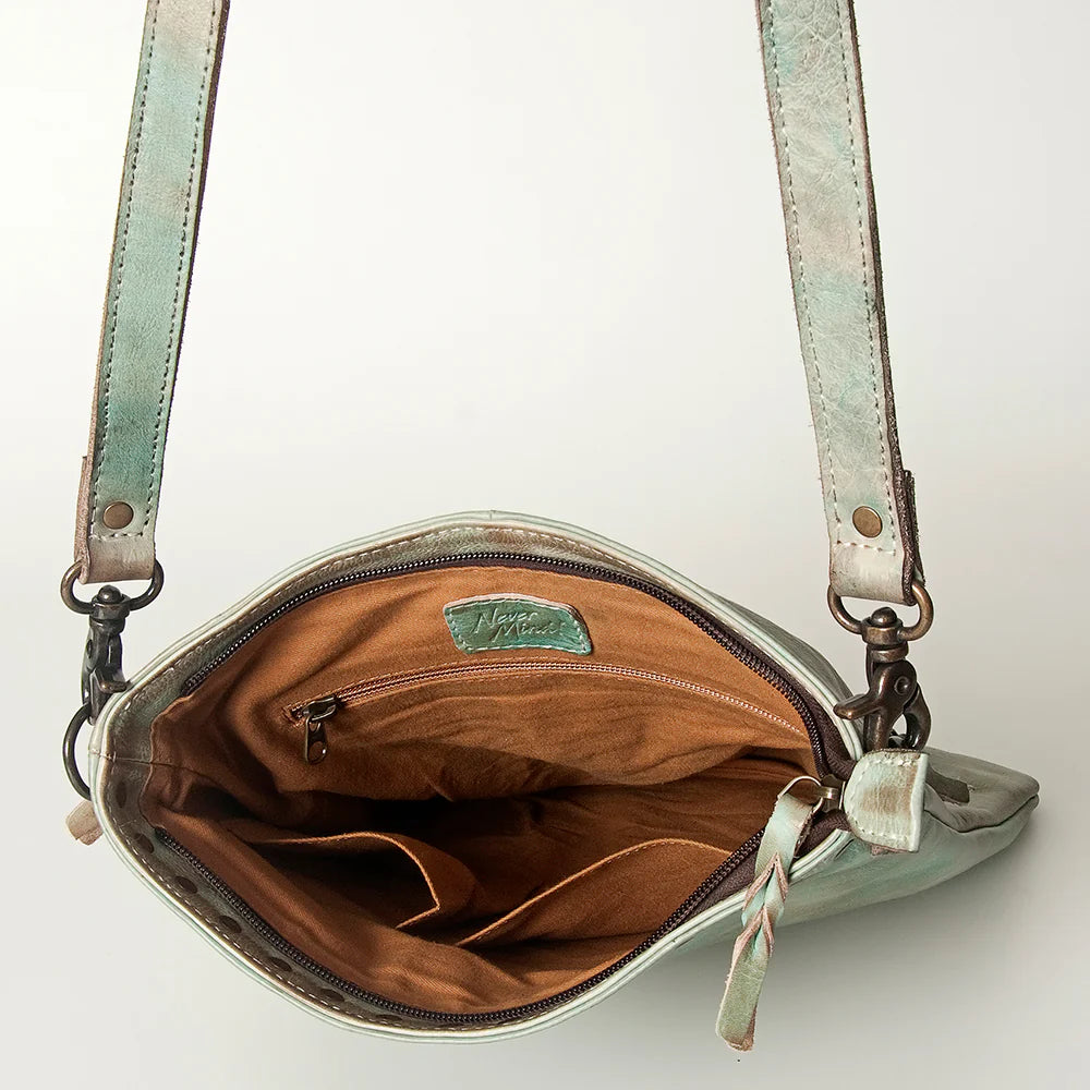 Never Mind! Western Antique Aqua Genuine Leather Crossbody Bag