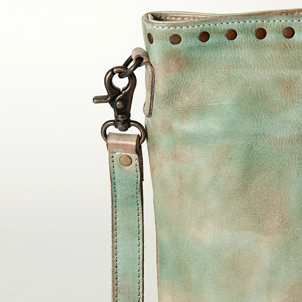 Never Mind! Western Antique Aqua Genuine Leather Crossbody Bag