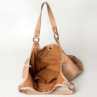 Never Mind! Western Seam Riveted Brown Genuine Leather Tote Bag