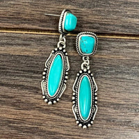 Double Turquoise Stone Oval Drop Earrings
