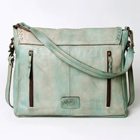 Never Mind! Western Leather Braided Antique Aqua Leather Crossbody Bag